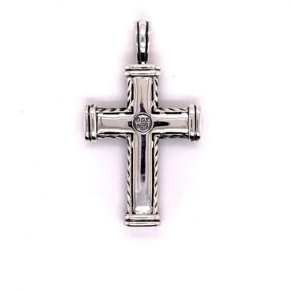 David Yurman Authentic Estate Black Diamond Chevron Silver Cross Pendant DY323 - Picture 2 of 8